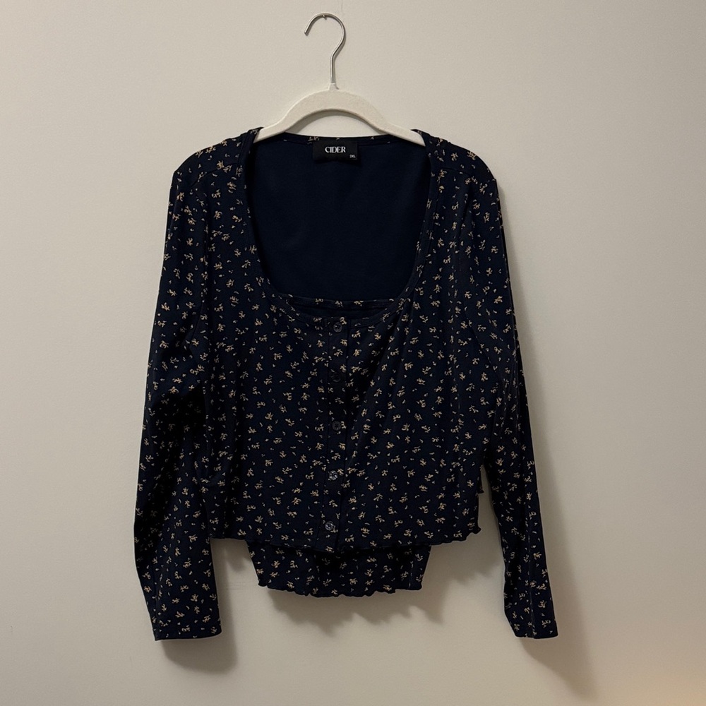 Navy blue floral tank top and cardigan set